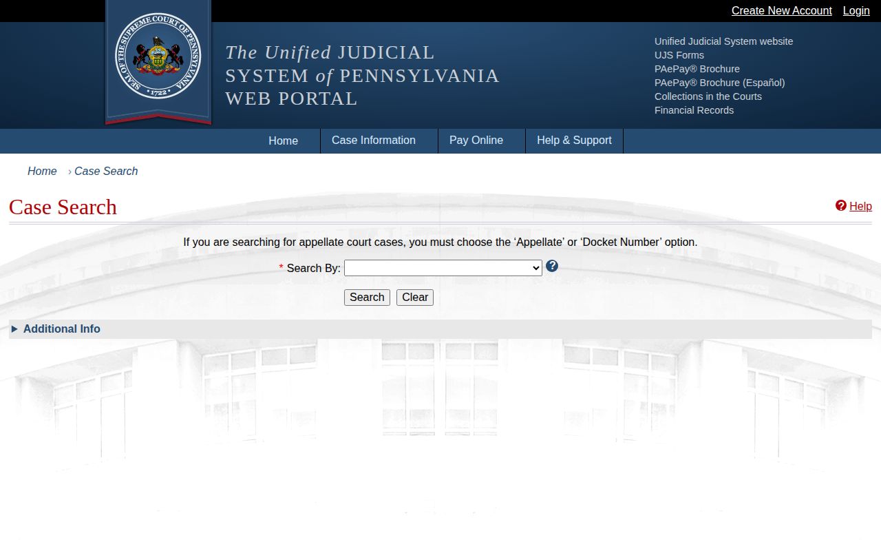 Franklin County arrest disposition search through Pennsylvania UJS Case Search