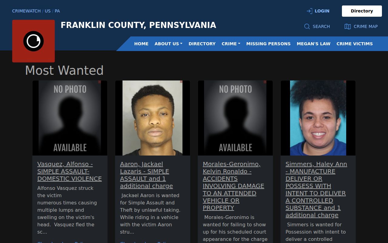 Franklin County Most Wanted CRIMEWATCH participating-agency warrant notices